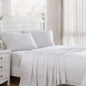 Laura Ashley Evie Pink 4-Piece Percale Cotton Full Sheet Set